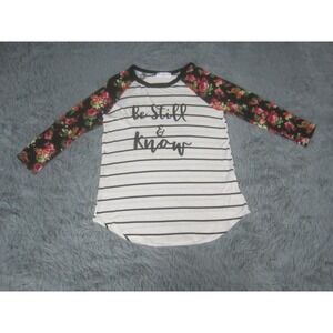 Be Still and Know‎ Shirt Womens Small White Floral Sleeves Not of this World